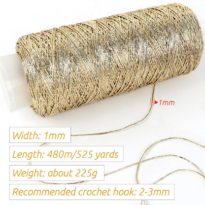 Metallic Macrame Cord 1mm x 525 Yards, Peach Pink Glitter Yarn for Crocheting Bags, Polyester Cord Sparkle Macrame Yarn for Crocheting Pendants, Home Decor, DIY Crafts