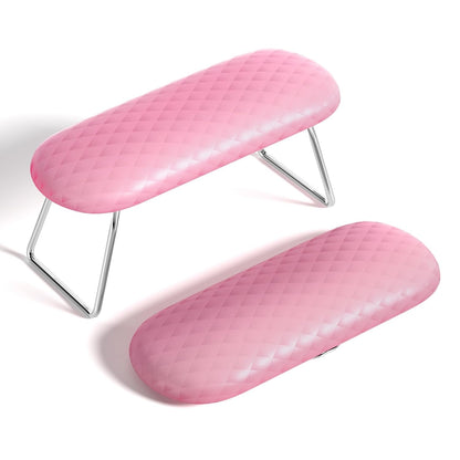 Foldable Nail Arm Rest with Soft Leather Cushion for Manicure, Pink