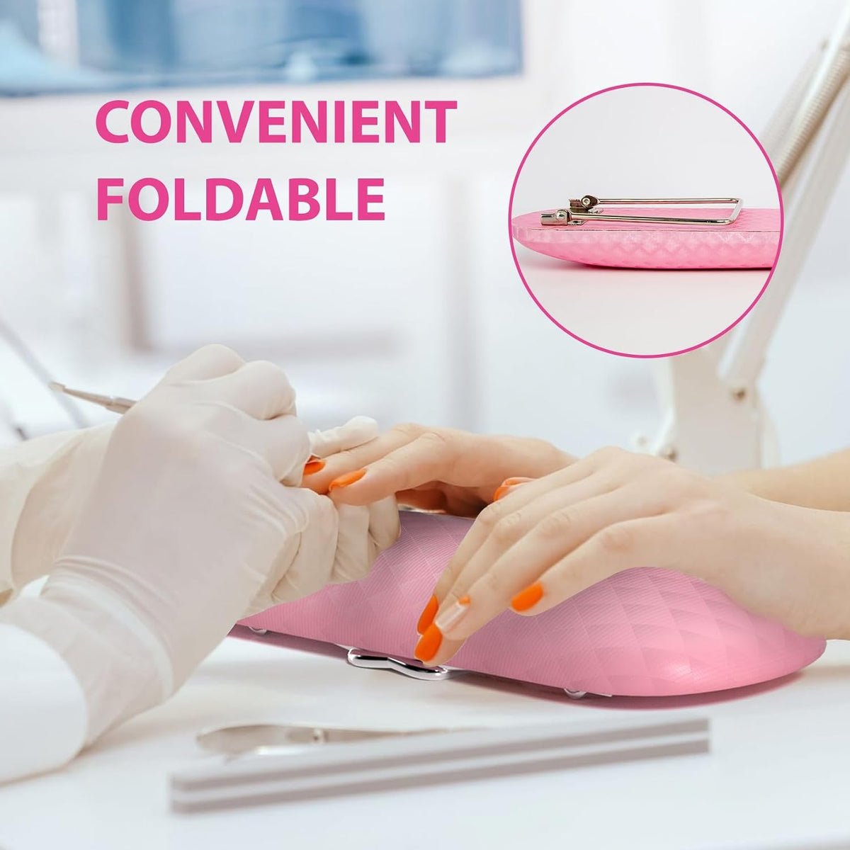 Foldable Nail Arm Rest with Soft Leather Cushion for Manicure, Pink