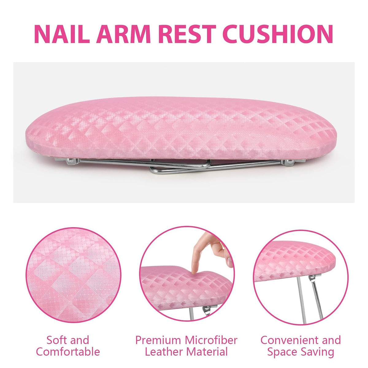 Foldable Nail Arm Rest with Soft Leather Cushion for Manicure, Pink