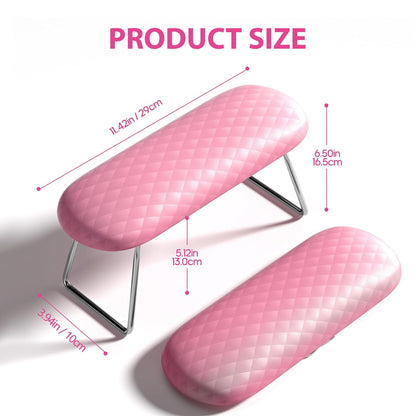 Foldable Nail Arm Rest with Soft Leather Cushion for Manicure, Pink