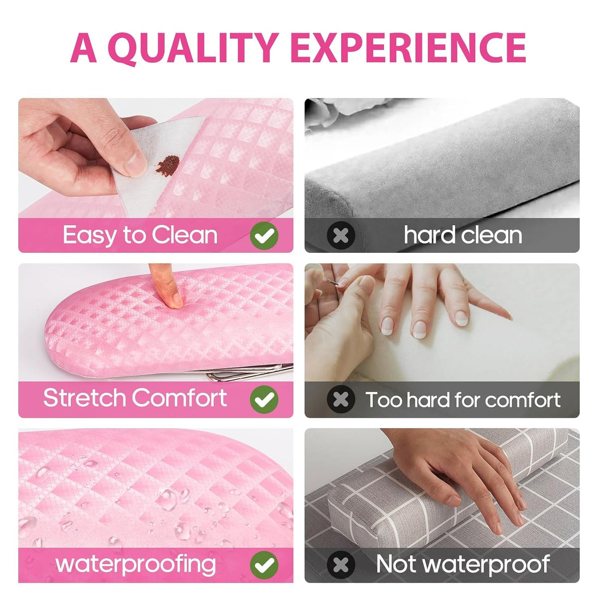Foldable Nail Arm Rest with Soft Leather Cushion for Manicure, Pink