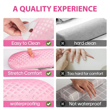 Foldable Nail Arm Rest with Soft Leather Cushion for Manicure, Pink