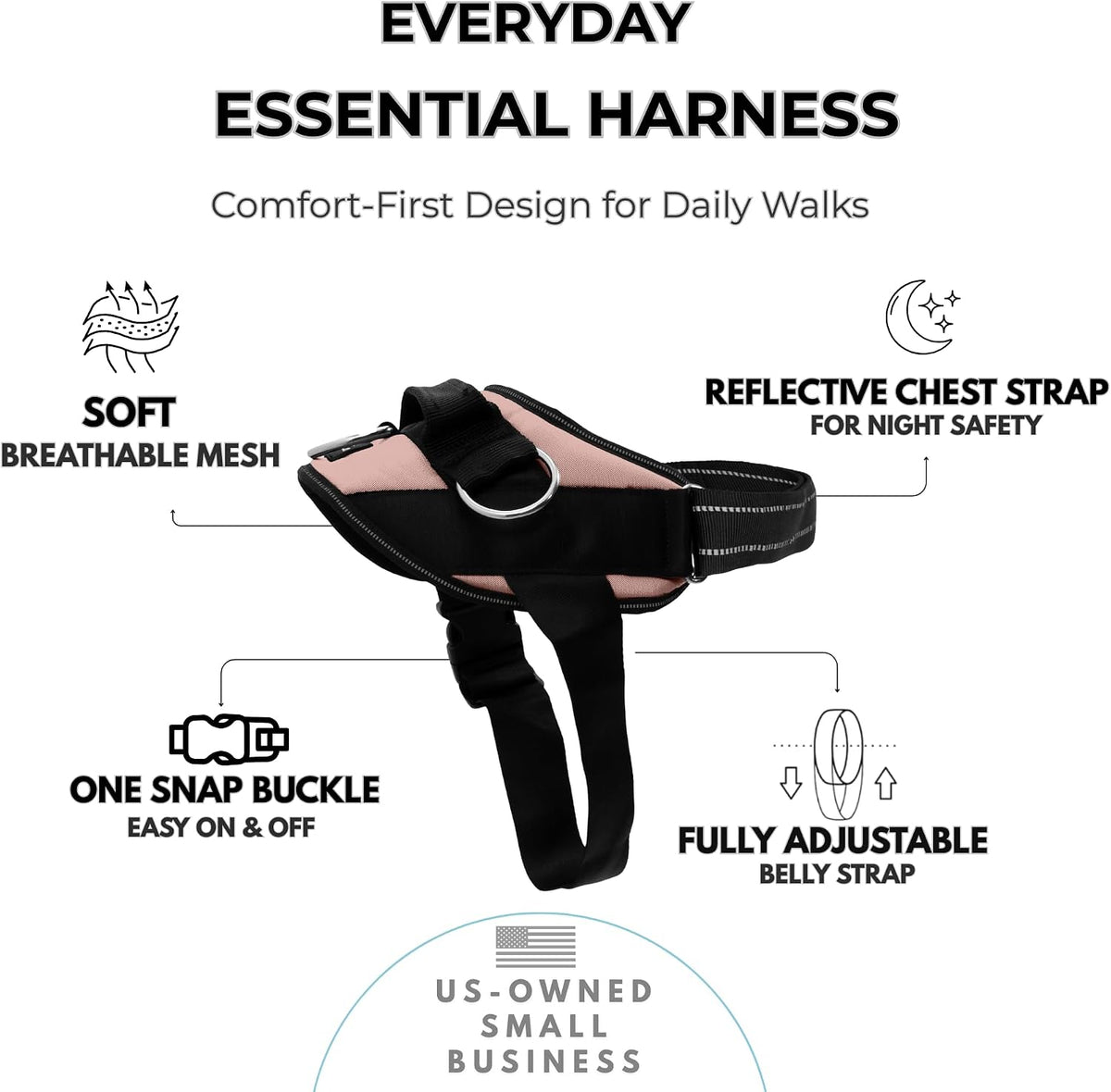 Essential Dog Harness, No-Pull Pet Vest (Rose Gold,S)