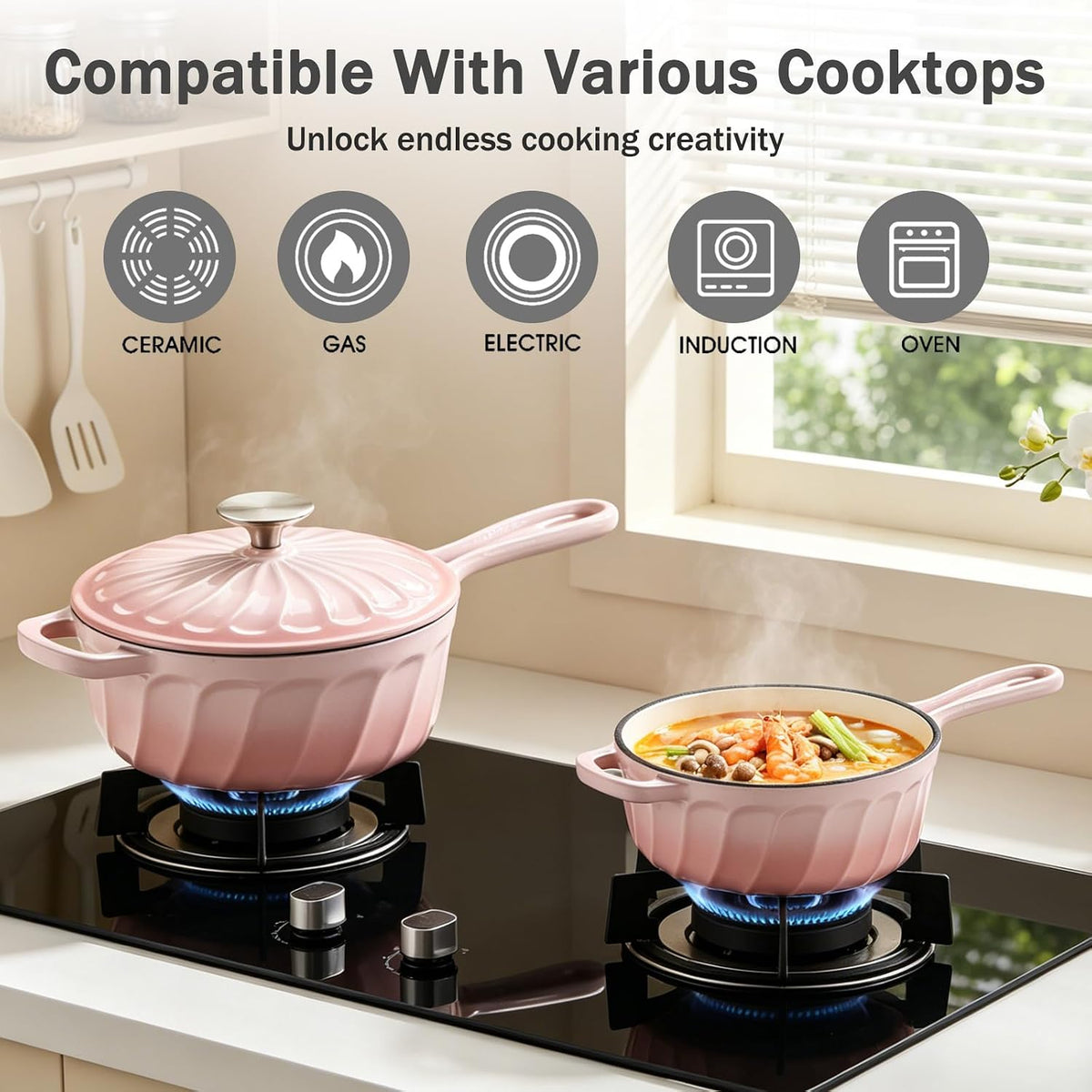 Enameled Cast Iron Sauce Pan with Lid, 2 Quart Saucepan with Lid