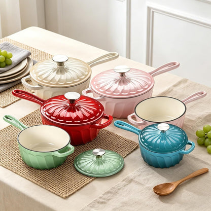Enameled Cast Iron Sauce Pan with Lid, 2 Quart Saucepan with Lid