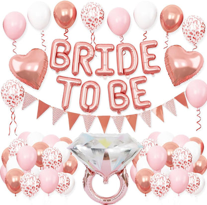 Bride To Be Balloons Set for Bachelorette Party Decorations, Rose Gold and Pink Balloons with Diamond Ring Heart Balloon for Bridal Shower Bachelorette Engagement Wedding Party Decor Supplies