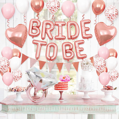 Bride To Be Balloons Set for Bachelorette Party Decorations, Rose Gold and Pink Balloons with Diamond Ring Heart Balloon for Bridal Shower Bachelorette Engagement Wedding Party Decor Supplies