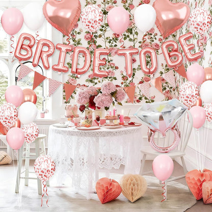 Bride To Be Balloons Set for Bachelorette Party Decorations, Rose Gold and Pink Balloons with Diamond Ring Heart Balloon for Bridal Shower Bachelorette Engagement Wedding Party Decor Supplies