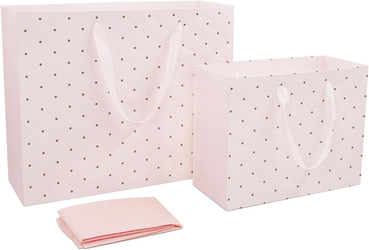 Pink Gift Bags with Tissue Paper and Handles, Large 13'' and Medium 9'' Paper Gift Bag for Girls Bridal Shower Wedding Anniversary Birthday Mothers Day