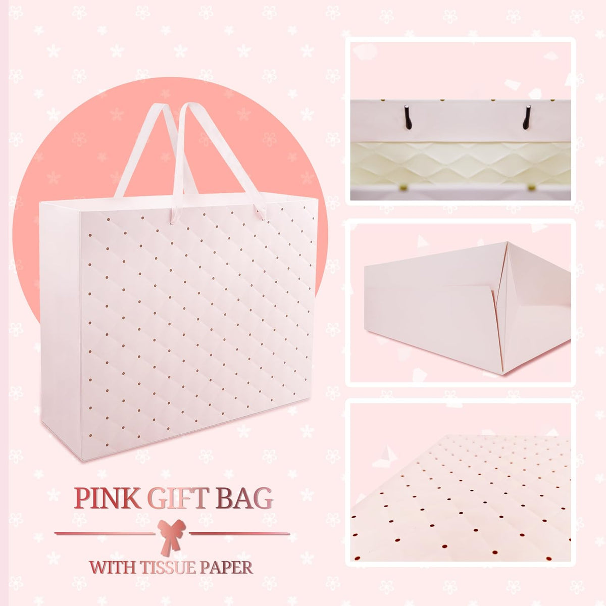 Pink Gift Bags with Tissue Paper and Handles, Large 13'' and Medium 9'' Paper Gift Bag for Girls Bridal Shower Wedding Anniversary Birthday Mothers Day