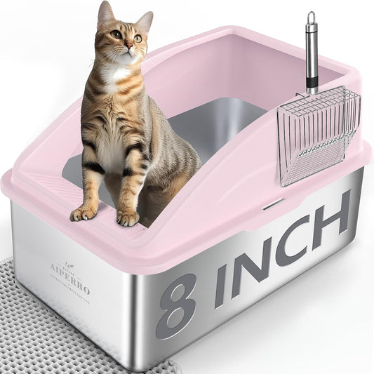 Stainless Steel Litter Box | XXL Deepened 8" Design Metal Cat Box