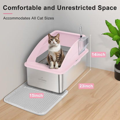 Stainless Steel Litter Box | XXL Deepened 8" Design Metal Cat Box