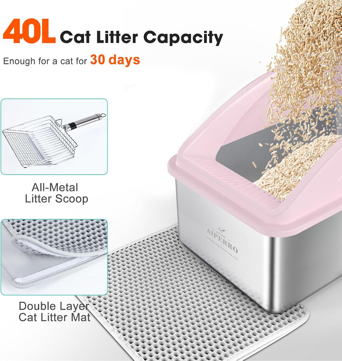 Stainless Steel Litter Box | XXL Deepened 8" Design Metal Cat Box