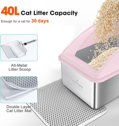 Stainless Steel Litter Box | XXL Deepened 8" Design Metal Cat Box