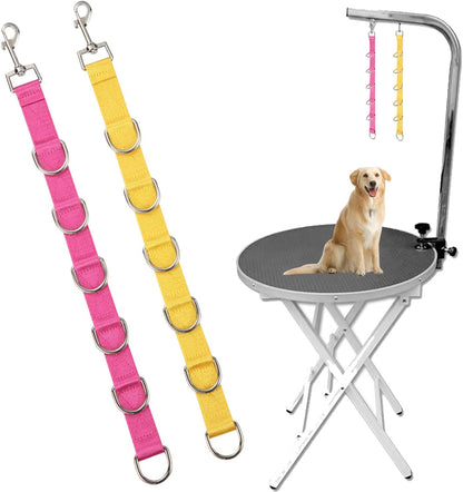 Dog Grooming Loops Extension Strap 2 PCS 6 D-Ring Dogs Grooming Table Arm Extender Straps Groom Restranit Noose Leash Quick Release Loop for Pets Salon (Rosered & Yellow)