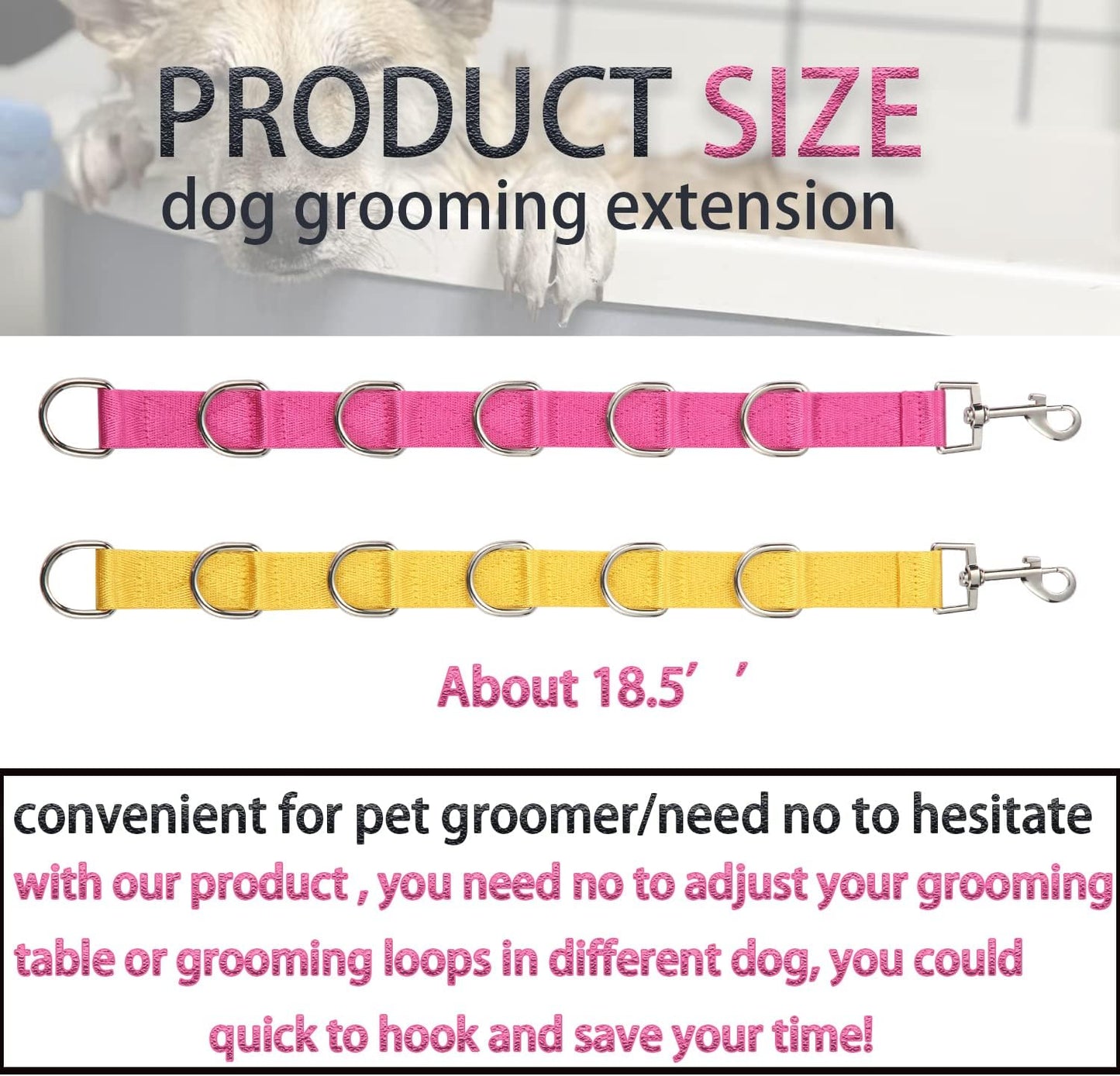 Dog Grooming Loops Extension Strap 2 PCS 6 D-Ring Dogs Grooming Table Arm Extender Straps Groom Restranit Noose Leash Quick Release Loop for Pets Salon (Rosered & Yellow)