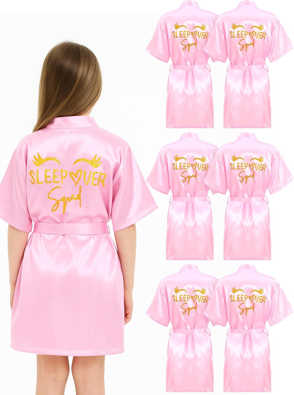 6 Pcs Pink Slumber Party Decoration Spa Squad Robes Sleepover Party Supplies for Women Slumber Birthday Spa Kit