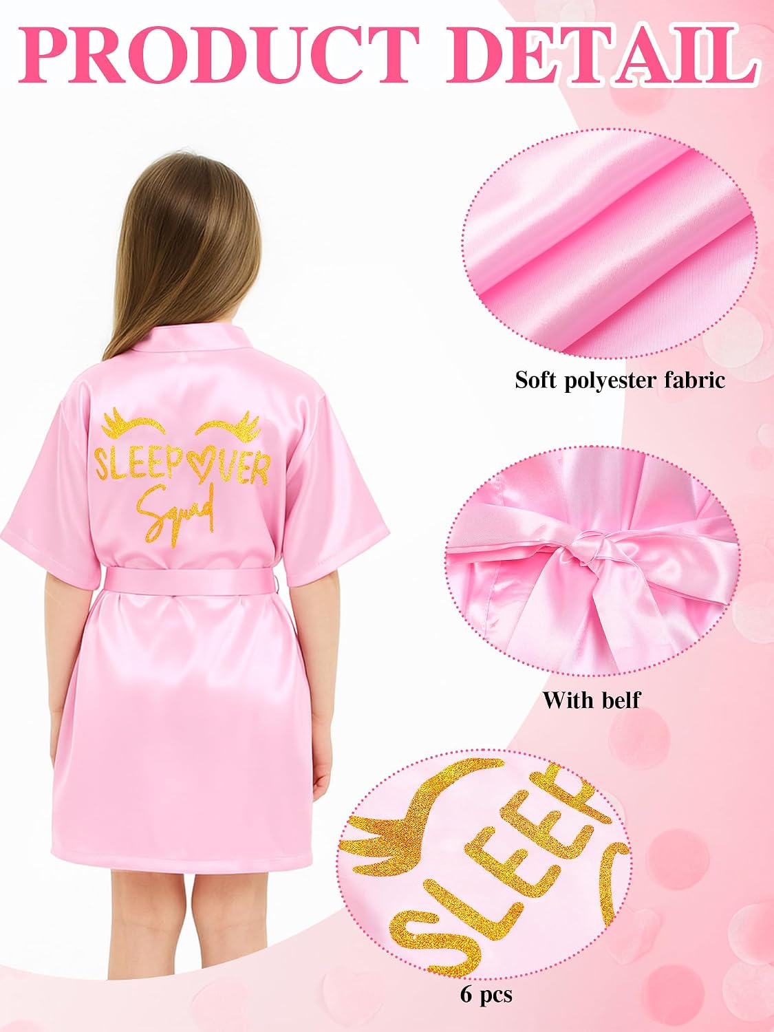 6 Pcs Pink Slumber Party Decoration Spa Squad Robes Sleepover Party Supplies for Women Slumber Birthday Spa Kit