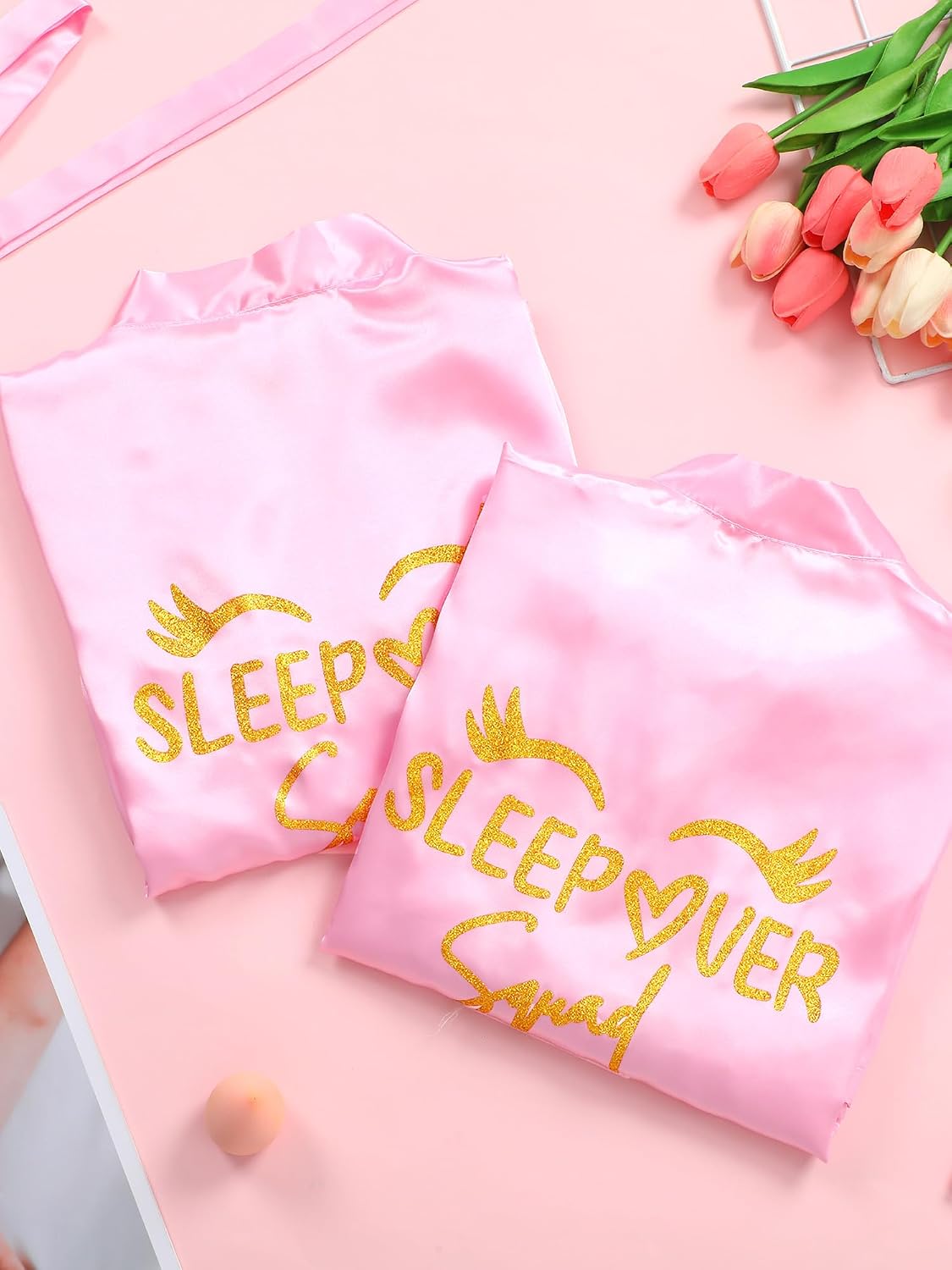 6 Pcs Pink Slumber Party Decoration Spa Squad Robes Sleepover Party Supplies for Women Slumber Birthday Spa Kit