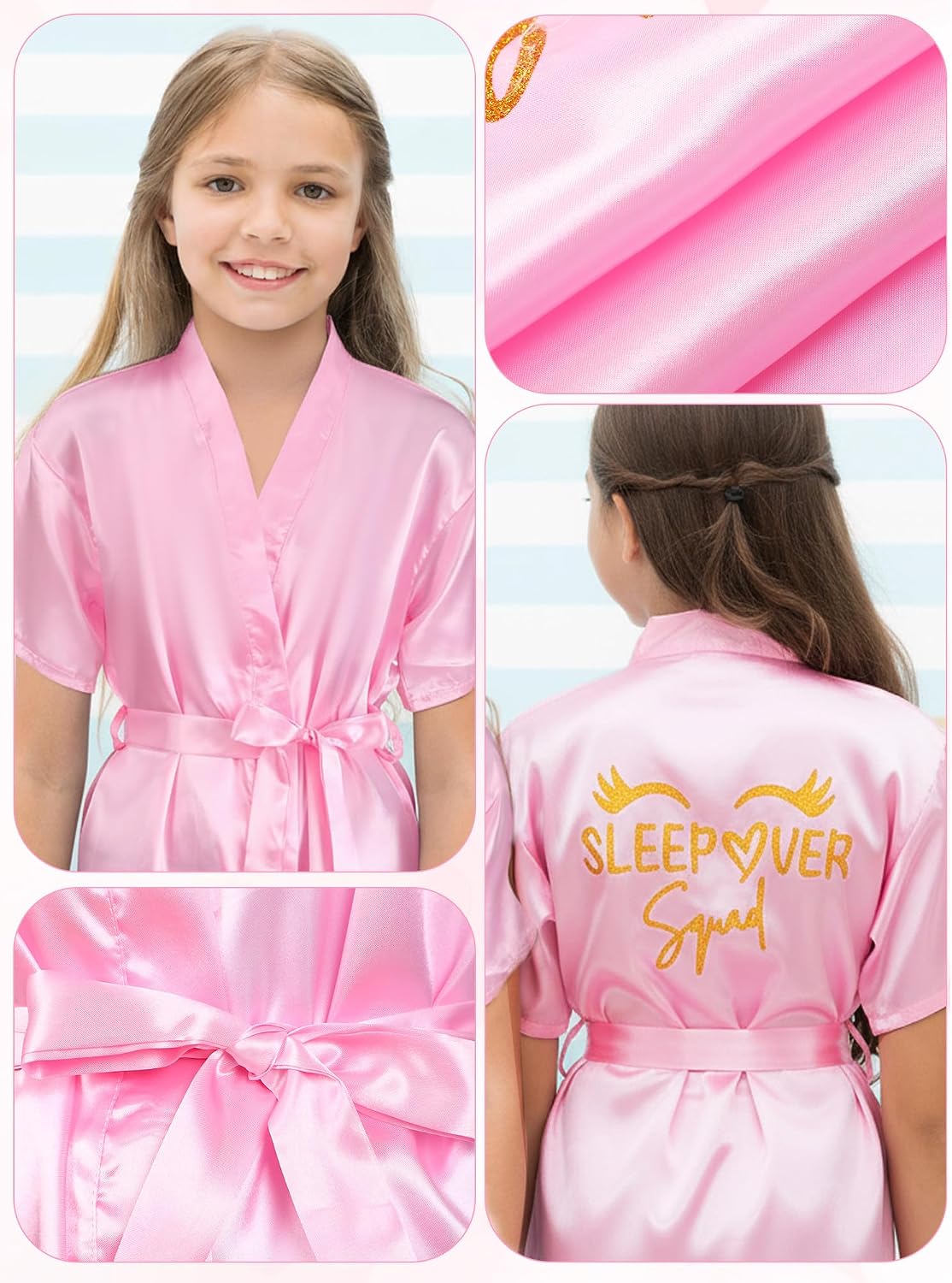 6 Pcs Pink Slumber Party Decoration Spa Squad Robes Sleepover Party Supplies for Women Slumber Birthday Spa Kit