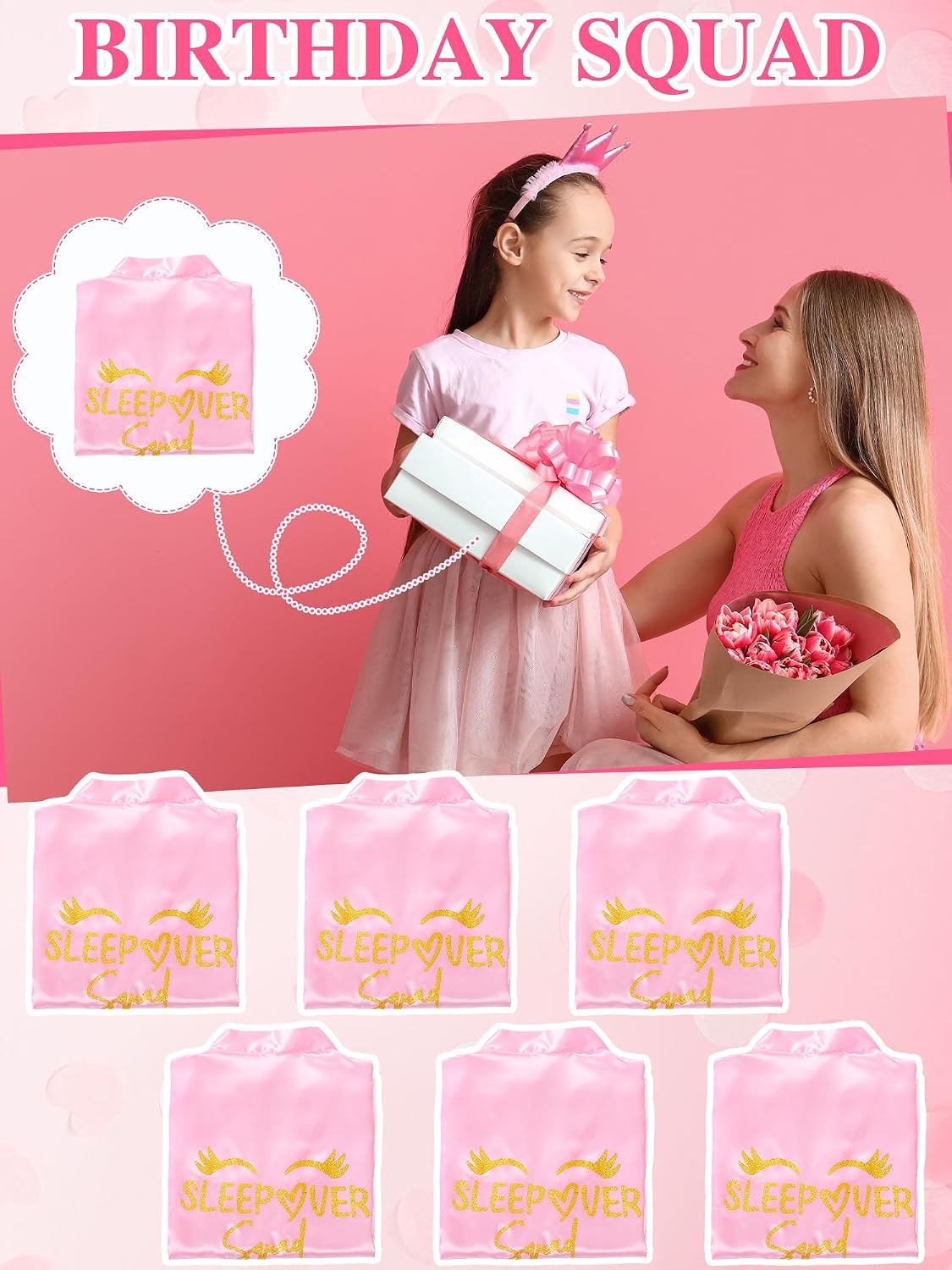 6 Pcs Pink Slumber Party Decoration Spa Squad Robes Sleepover Party Supplies for Women Slumber Birthday Spa Kit