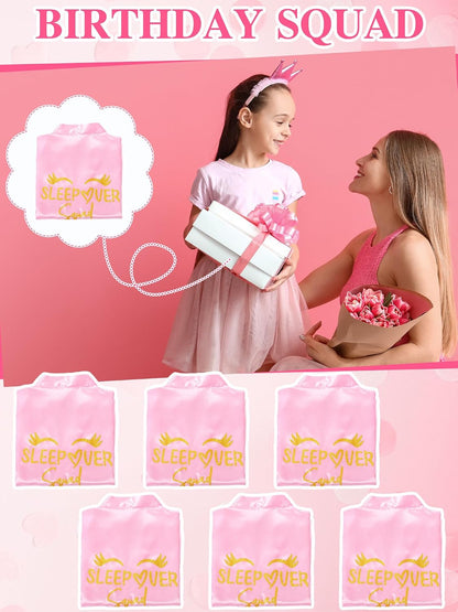 6 Pcs Pink Slumber Party Decoration Spa Squad Robes Sleepover Party Supplies for Women Slumber Birthday Spa Kit
