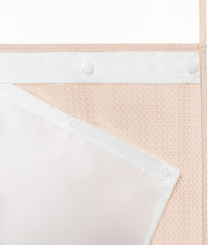 Heavyweight Waffle No Hook Shower Curtain with Liner,Pink,71x74