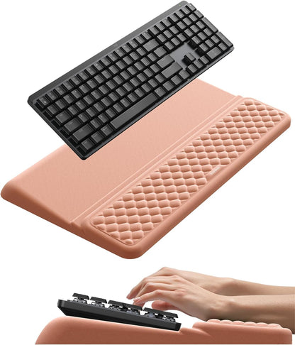 Wrist Rest with Keyboard Stand, Computer Wrist Support Pad, Ergonomic Keyboard Riser Holder Lifter Tray with Wrist Pad, Memory Foam Desk Cushion, Palm Hand Typing for Office Home School-Pink