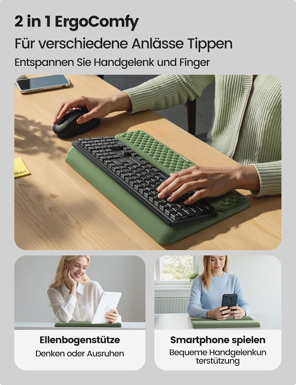 Wrist Rest with Keyboard Stand, Computer Wrist Support Pad, Ergonomic Keyboard Riser Holder Lifter Tray with Wrist Pad, Memory Foam Desk Cushion, Palm Hand Typing for Office Home School-Pink