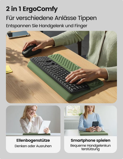 Wrist Rest with Keyboard Stand, Computer Wrist Support Pad, Ergonomic Keyboard Riser Holder Lifter Tray with Wrist Pad, Memory Foam Desk Cushion, Palm Hand Typing for Office Home School-Pink