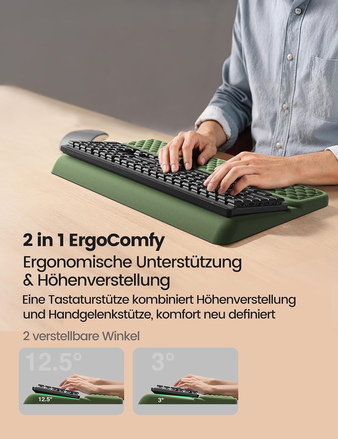 Wrist Rest with Keyboard Stand, Computer Wrist Support Pad, Ergonomic Keyboard Riser Holder Lifter Tray with Wrist Pad, Memory Foam Desk Cushion, Palm Hand Typing for Office Home School-Pink