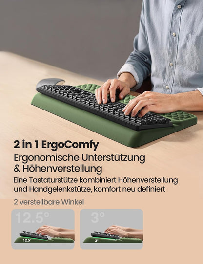 Wrist Rest with Keyboard Stand, Computer Wrist Support Pad, Ergonomic Keyboard Riser Holder Lifter Tray with Wrist Pad, Memory Foam Desk Cushion, Palm Hand Typing for Office Home School-Pink