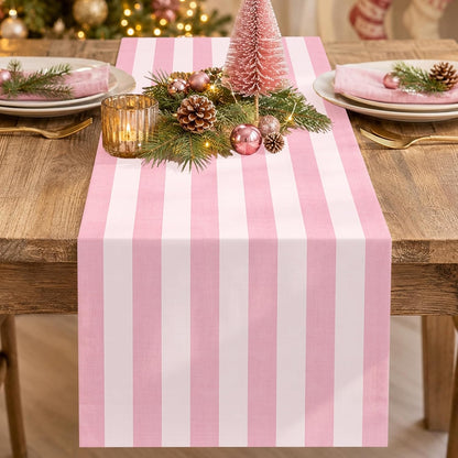 Pink Vertical Striped Table Runner Valentine's Day Dark and Light Pink Party Decoration for Baby Shower Birthday Dining Room Home Kitchen Table Decor, 13 x 72 Inch