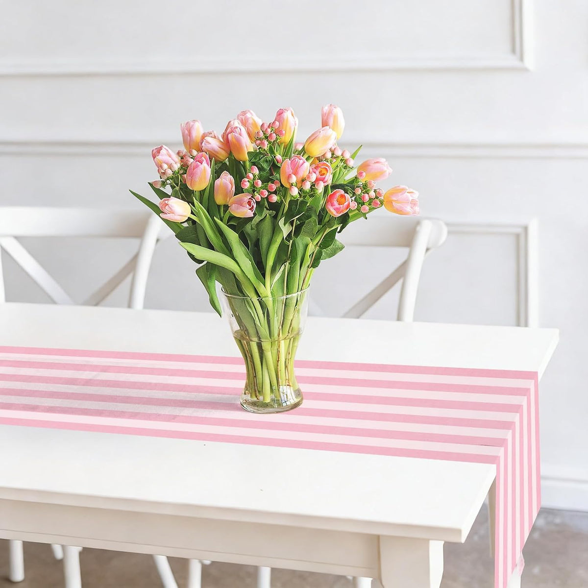 Pink Vertical Striped Table Runner Valentine's Day Dark and Light Pink Party Decoration for Baby Shower Birthday Dining Room Home Kitchen Table Decor, 13 x 72 Inch