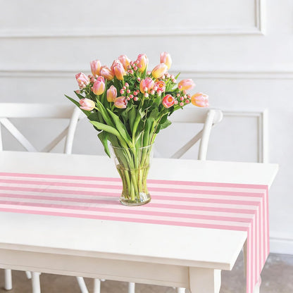 Pink Vertical Striped Table Runner Valentine's Day Dark and Light Pink Party Decoration for Baby Shower Birthday Dining Room Home Kitchen Table Decor, 13 x 72 Inch