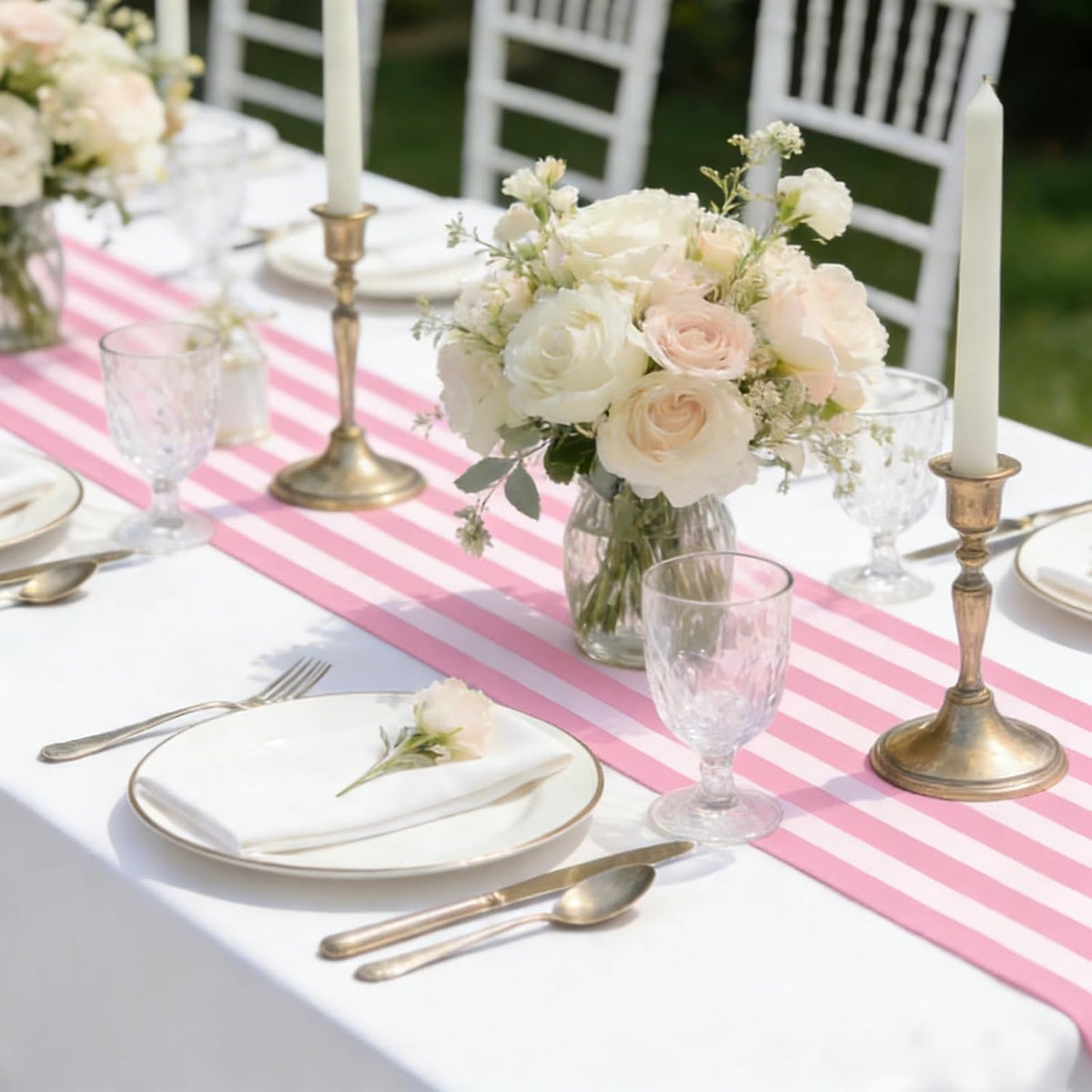 Pink Vertical Striped Table Runner Valentine's Day Dark and Light Pink Party Decoration for Baby Shower Birthday Dining Room Home Kitchen Table Decor, 13 x 72 Inch