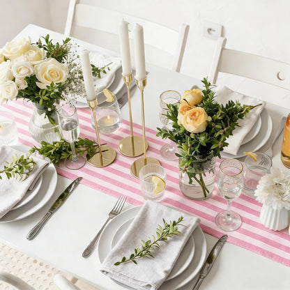 Pink Vertical Striped Table Runner Valentine's Day Dark and Light Pink Party Decoration for Baby Shower Birthday Dining Room Home Kitchen Table Decor, 13 x 72 Inch