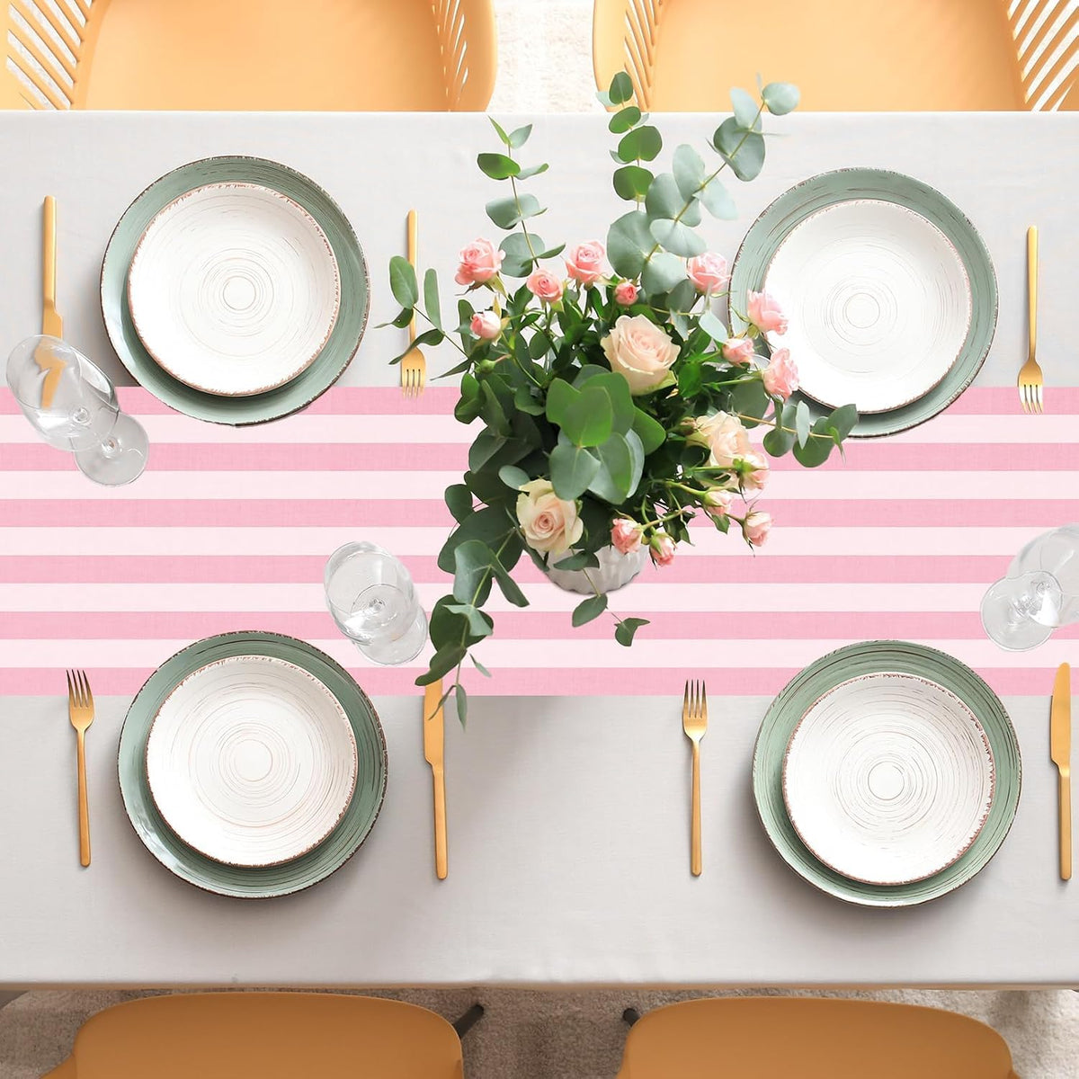 Pink Vertical Striped Table Runner Valentine's Day Dark and Light Pink Party Decoration for Baby Shower Birthday Dining Room Home Kitchen Table Decor, 13 x 72 Inch