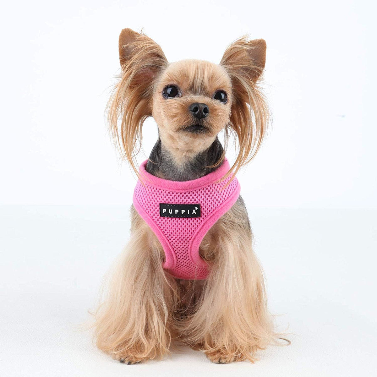 Soft Dog Harness No Choke Over-The-Head Triple Layered Breathable Mesh Adjustable Chest Belt and Quick-Release Buckle, Pink, Small