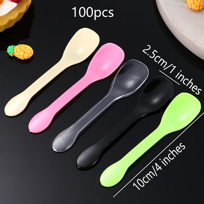 100 PCS Mini Plastic Spoons, Disposable Ice Cream Dessert Tasting Spoons, Suitable for Cake Jelly Pie Yogurt (Pink)