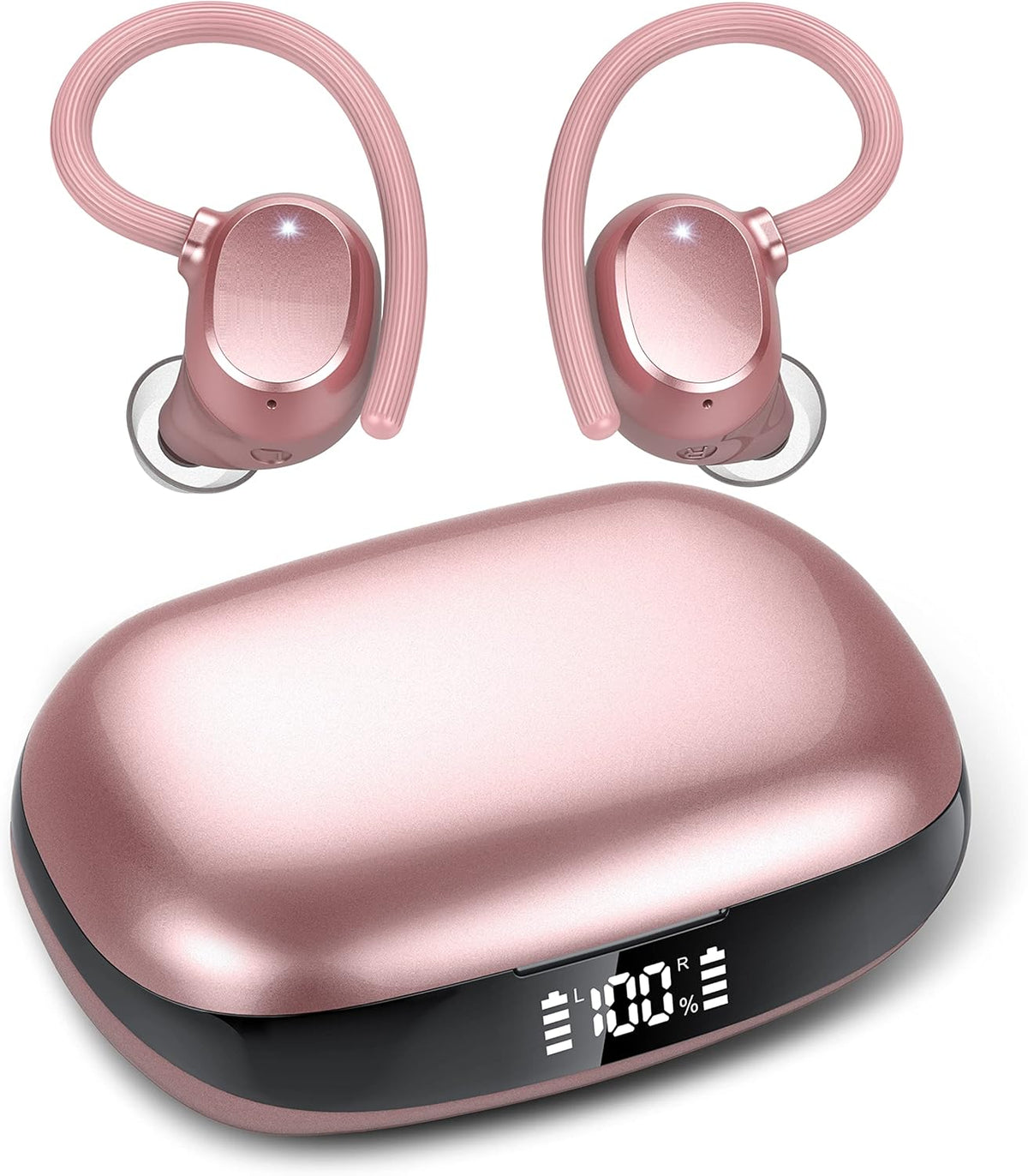 Wireless Earbuds for Small Ear, HiFi Stereo Sport Bluetooth 5.3 Headphones with Earhooks, 48H Deep Bass Running Ear Buds with LED Display, Noise Cancelling, IP7 Waterproof Built-in Mic for iOS Android