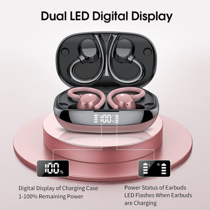 Wireless Earbuds for Small Ear, HiFi Stereo Sport Bluetooth 5.3 Headphones with Earhooks, 48H Deep Bass Running Ear Buds with LED Display, Noise Cancelling, IP7 Waterproof Built-in Mic for iOS Android