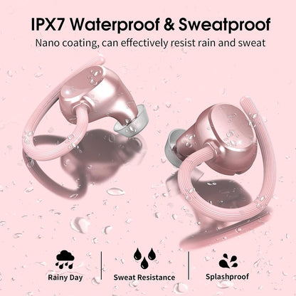 Wireless Earbuds for Small Ear, HiFi Stereo Sport Bluetooth 5.3 Headphones with Earhooks, 48H Deep Bass Running Ear Buds with LED Display, Noise Cancelling, IP7 Waterproof Built-in Mic for iOS Android