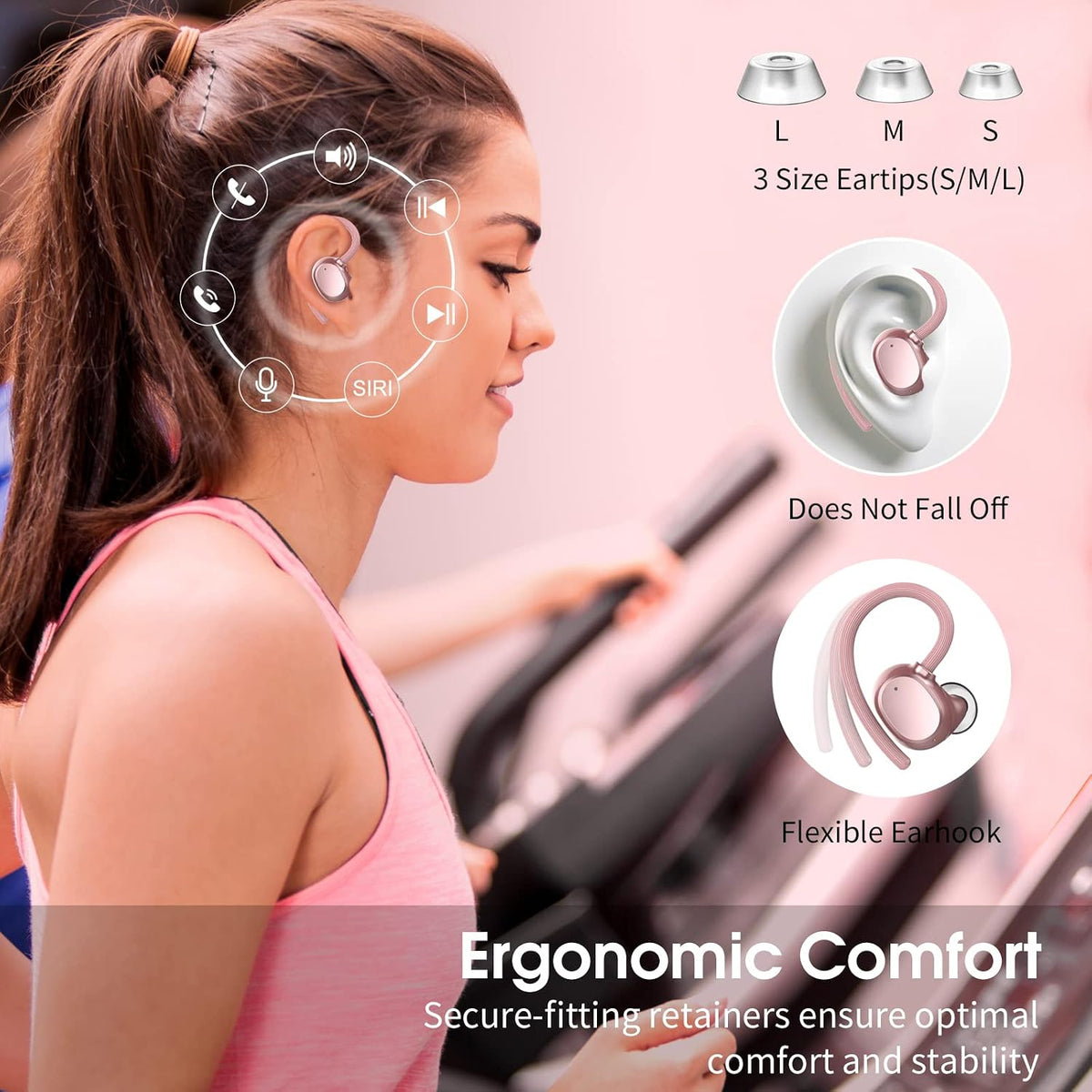 Wireless Earbuds for Small Ear, HiFi Stereo Sport Bluetooth 5.3 Headphones with Earhooks, 48H Deep Bass Running Ear Buds with LED Display, Noise Cancelling, IP7 Waterproof Built-in Mic for iOS Android