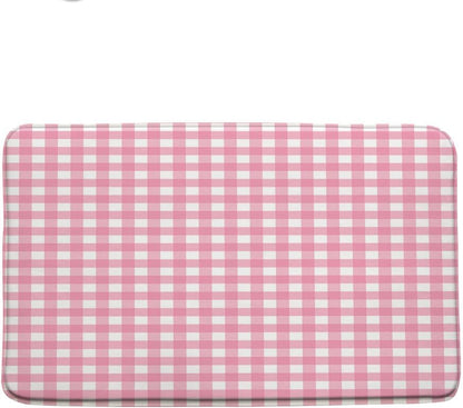 Checkered Bath Mat Pink Cute Retro Vintage Buffalo Plaid Aesthetic Classical Geometric Country Bathroom Rug Microfiber Memory Foam Shower Mat Kitchen Bath Floor Rugs, 16x24 Inch
