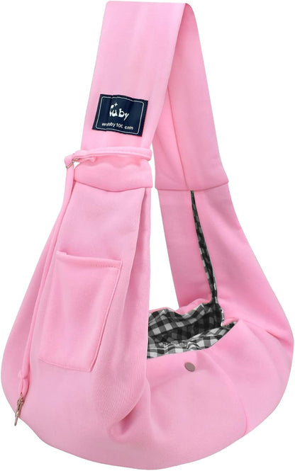 Dog and Cat Sling Carrier - Hands Free Reversible Pet Papoose Bag - Soft Pouch and Tote Design - Suitable for Puppy, Small Dogs Cats Outdoor (Pink, Unadjustable Strap)