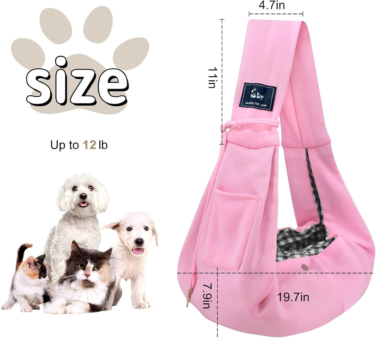 Dog and Cat Sling Carrier - Hands Free Reversible Pet Papoose Bag - Soft Pouch and Tote Design - Suitable for Puppy, Small Dogs Cats Outdoor (Pink, Unadjustable Strap)