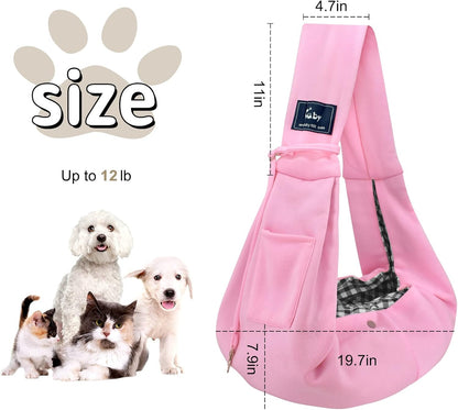 Dog and Cat Sling Carrier - Hands Free Reversible Pet Papoose Bag - Soft Pouch and Tote Design - Suitable for Puppy, Small Dogs Cats Outdoor (Pink, Unadjustable Strap)