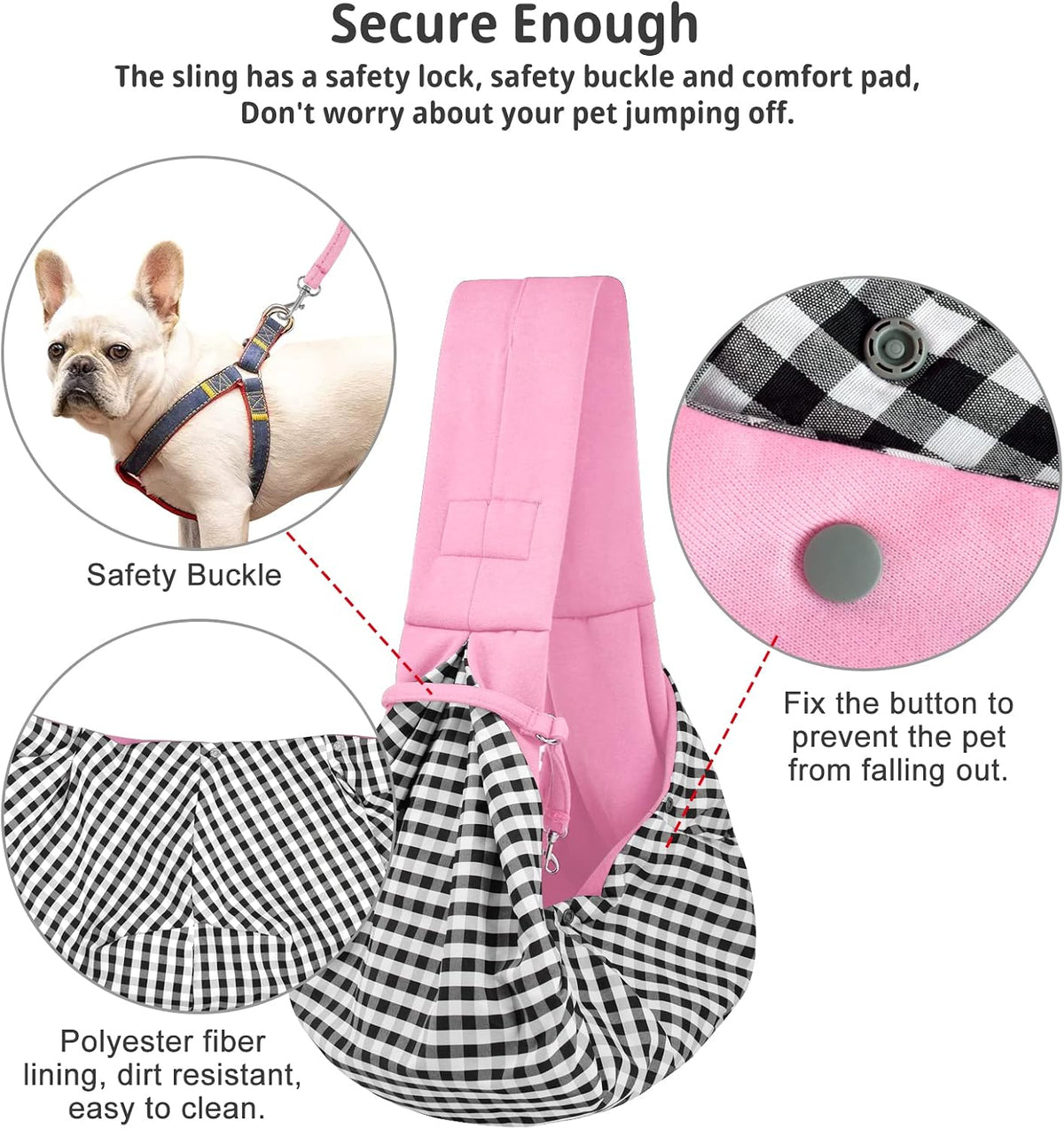 Dog and Cat Sling Carrier - Hands Free Reversible Pet Papoose Bag - Soft Pouch and Tote Design - Suitable for Puppy, Small Dogs Cats Outdoor (Pink, Unadjustable Strap)